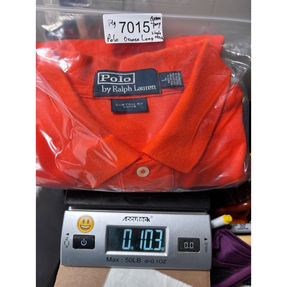 Polo Ralph Lauren Polo Shirt Men L (FIT M) Orange CUSTOM LONG Green Pony Preppy
